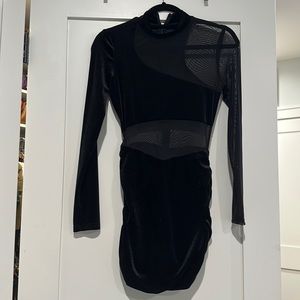 Black velvet sheer long sleeve dress